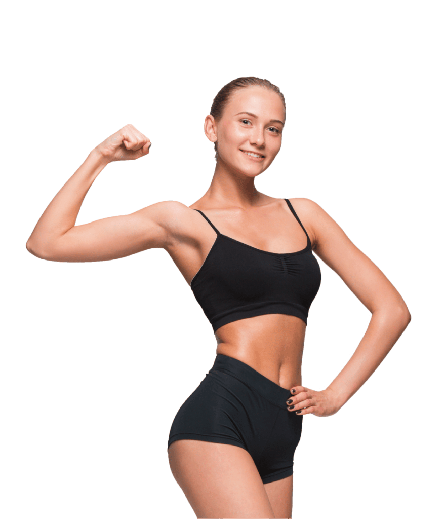 Smiling woman flexes and seeming proud about her sexual health with Better Body MD.