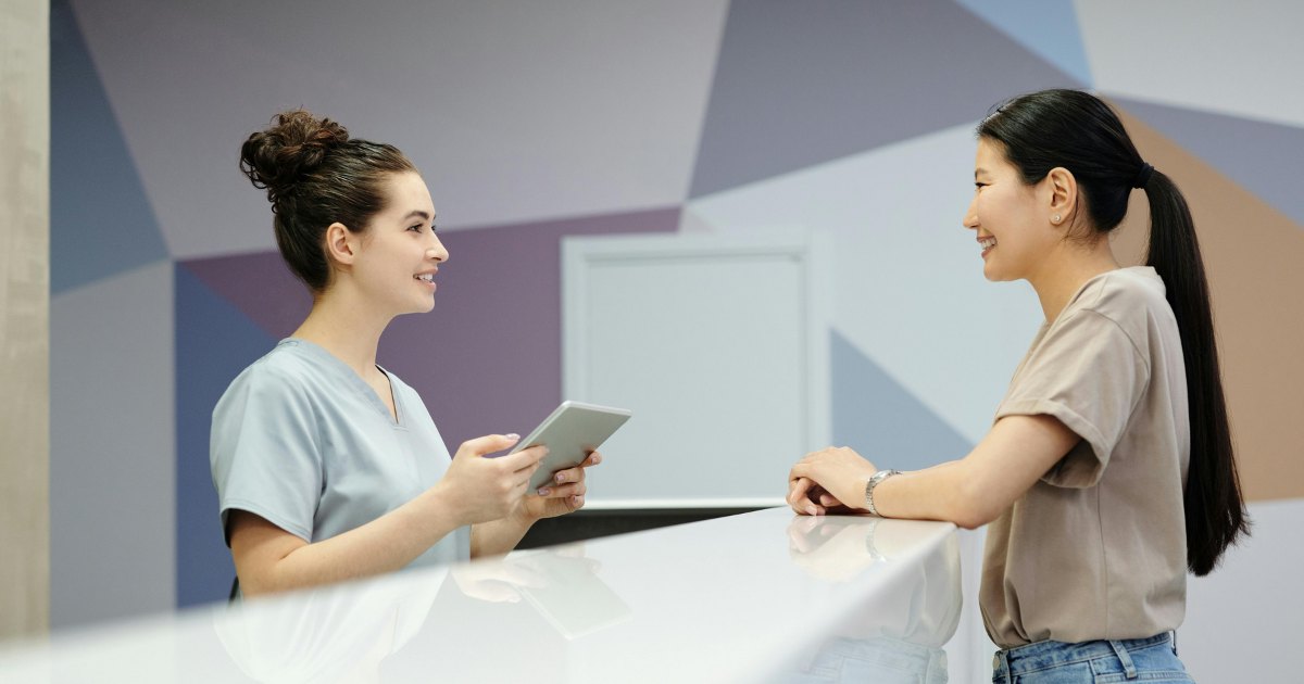 woman talking to a provider